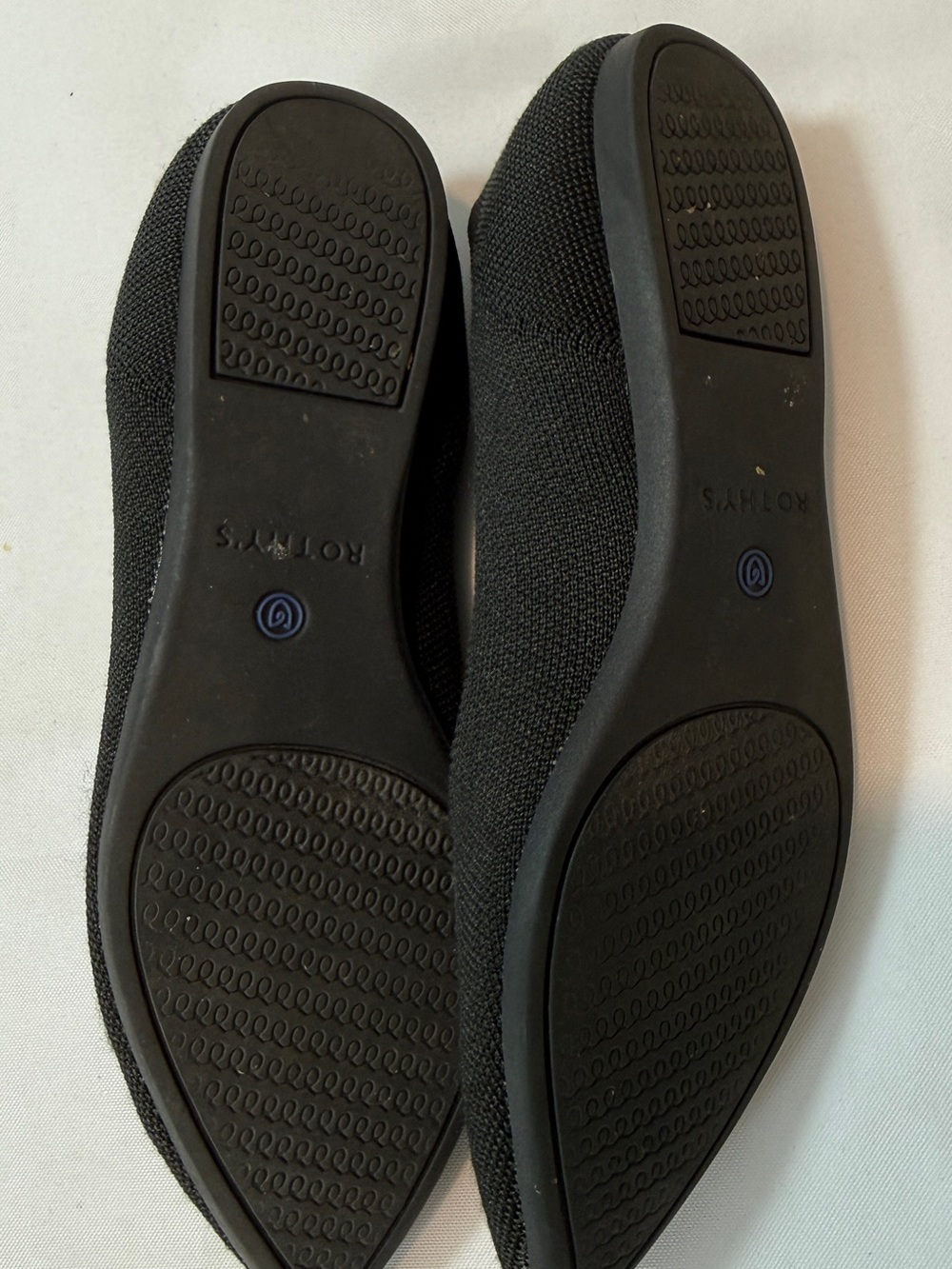 Rothy's Women's Black Pointed Knit Flats with Blue Trim - Picture 3 of 4